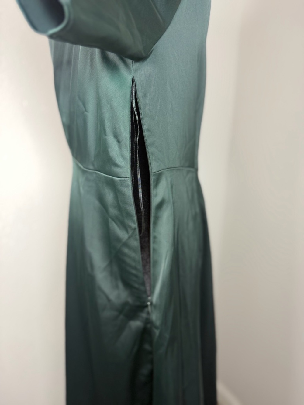 Banana Republic Emerald Green Satin Dress Size 8 Midi Flutter Sleeve Elegant NWT - Picture 6 of 15